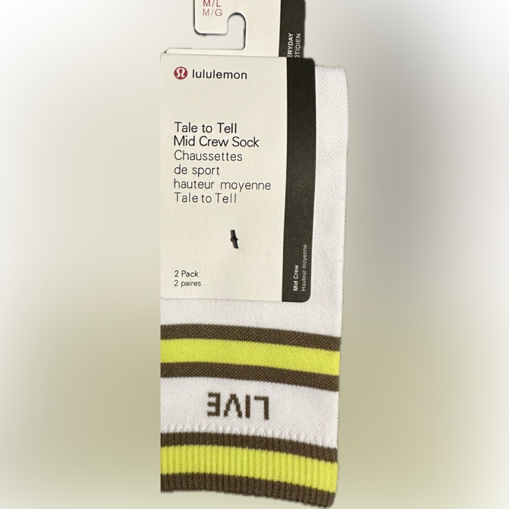 Lululemon Athletica Tale to Tell Yellow and Brown Hosiery Socks M/L NWT